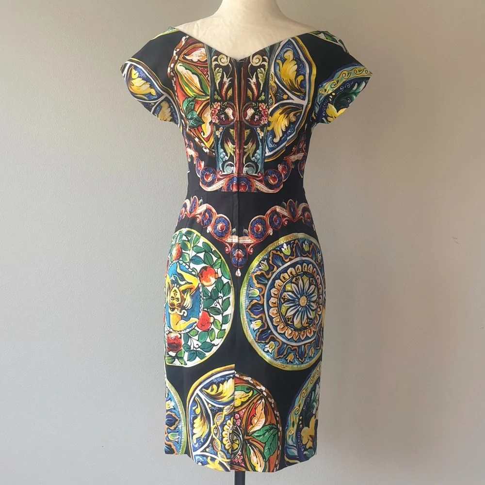 NWOT Dolce & Gabbana Ceramic-Print CAP-Sleeve Dress - Picture 5 of 6